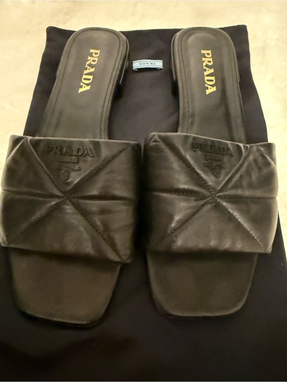 Prada Black Quilted Leather Slide Mules - Picture 4 of 12